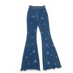 Nasty Gal Star-Print High-Rise Flare Jeans - Blue
